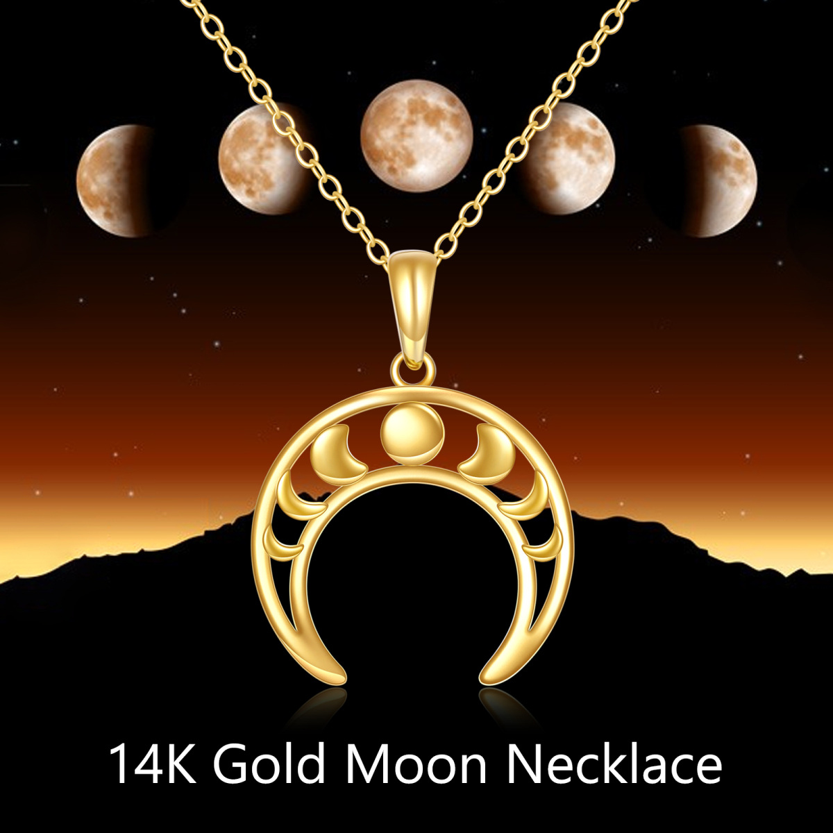 10K Gold Moon Pendant Necklace-6