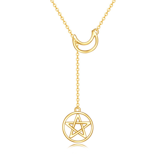 Collier en Y ajustable en or 14K avec lune et pentagramme