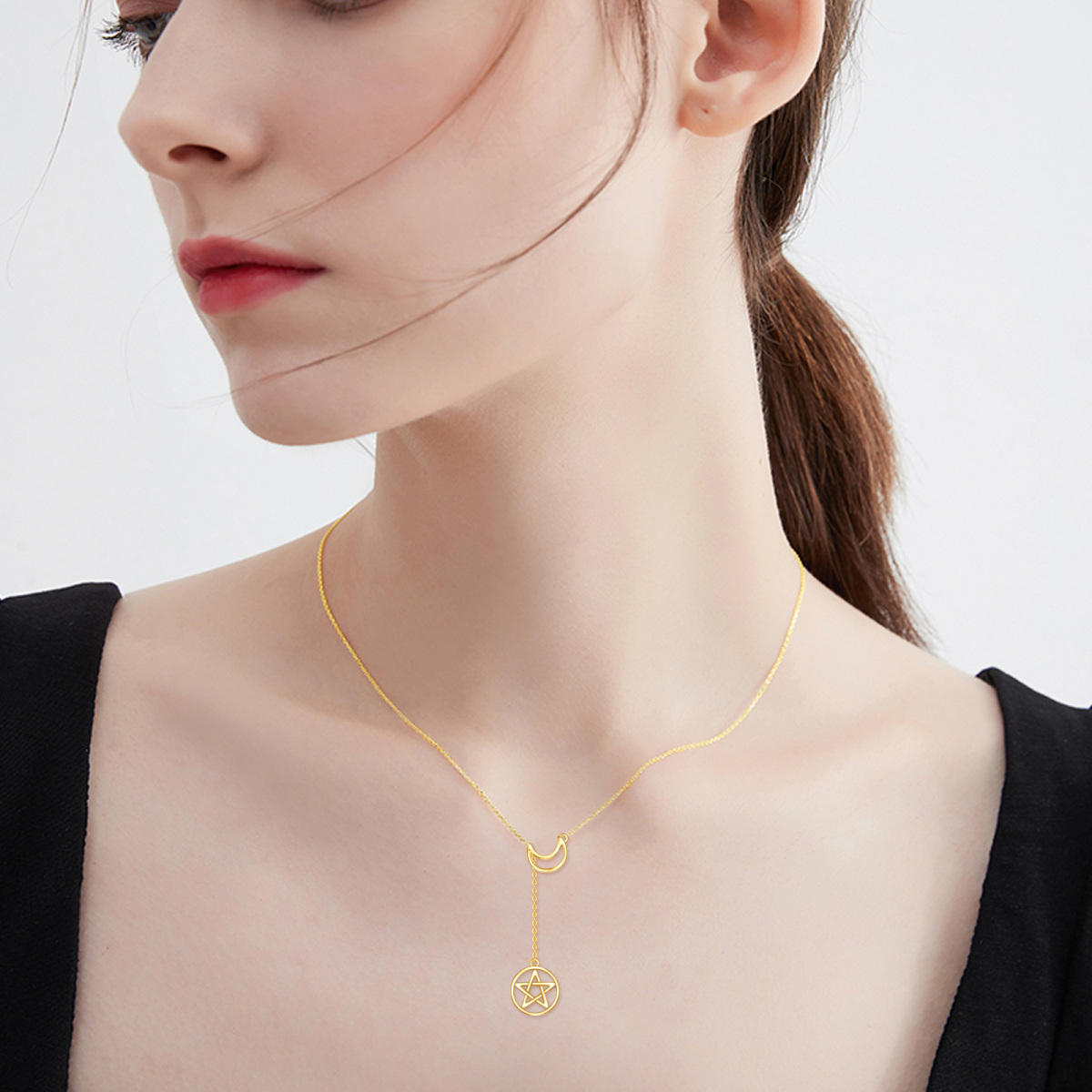 Collar Y Ajustable Luna y Pentagrama Oro 14K-2