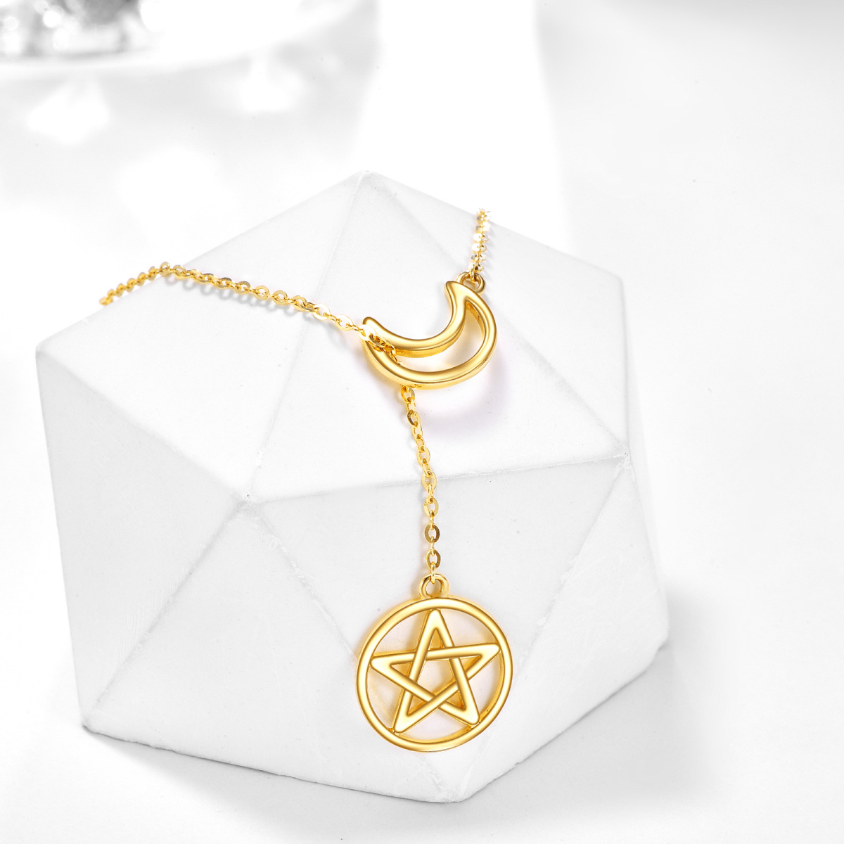 14K Gold Moon & Pentagram Adjustable Y Necklace-4