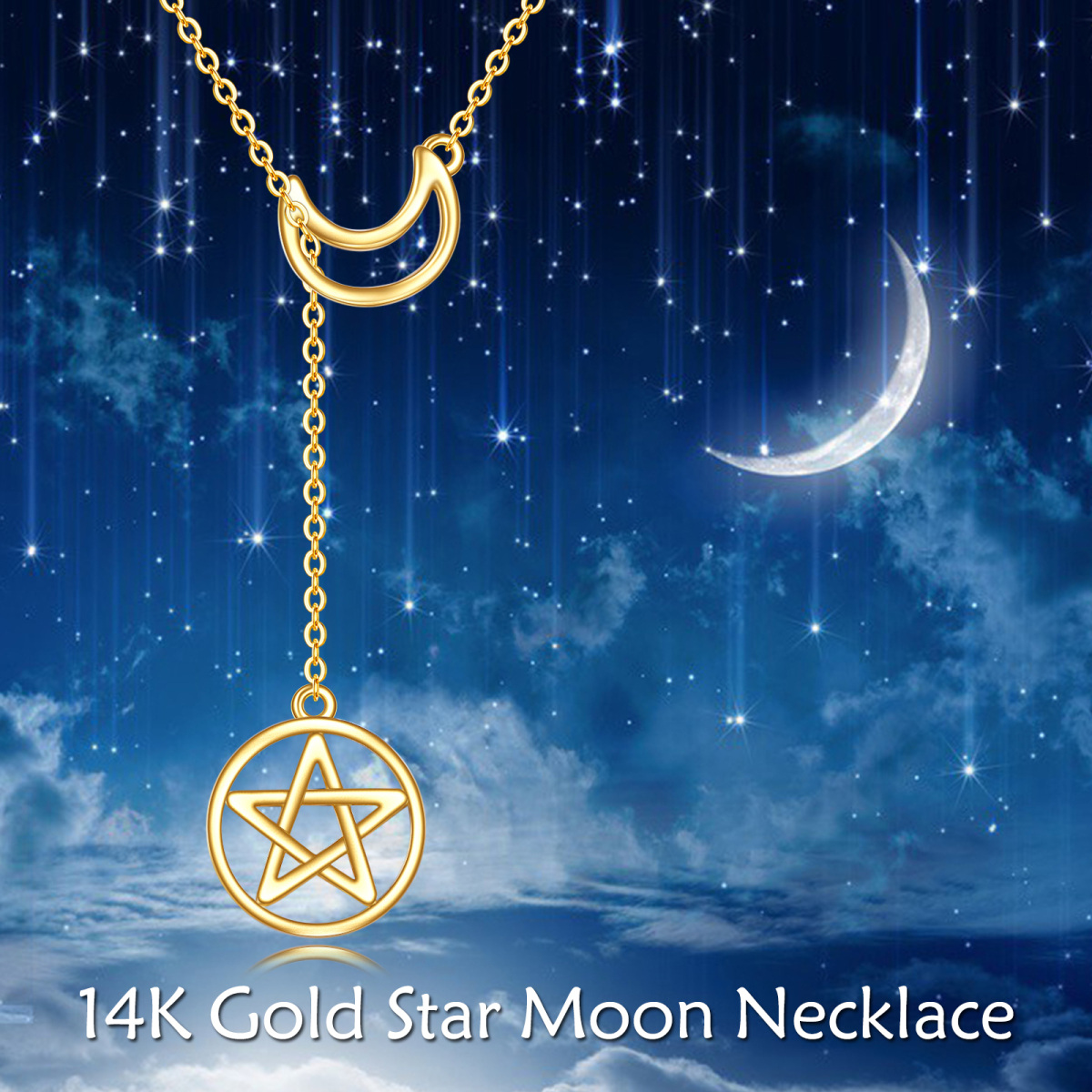 18K Gold Moon & Pentagram Adjustable Y Necklace-6