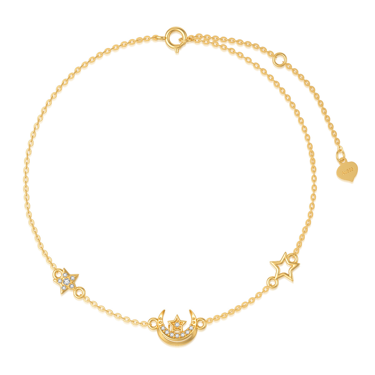 Pulsera de oro de 14 quilates con luna y pentagrama de circonita cúbica-1