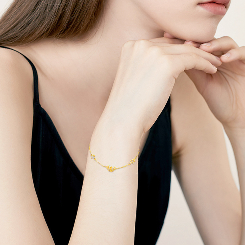 Bracciale con ciondolo a forma di luna e pentagramma in oro 10K con zirconia cubica-2