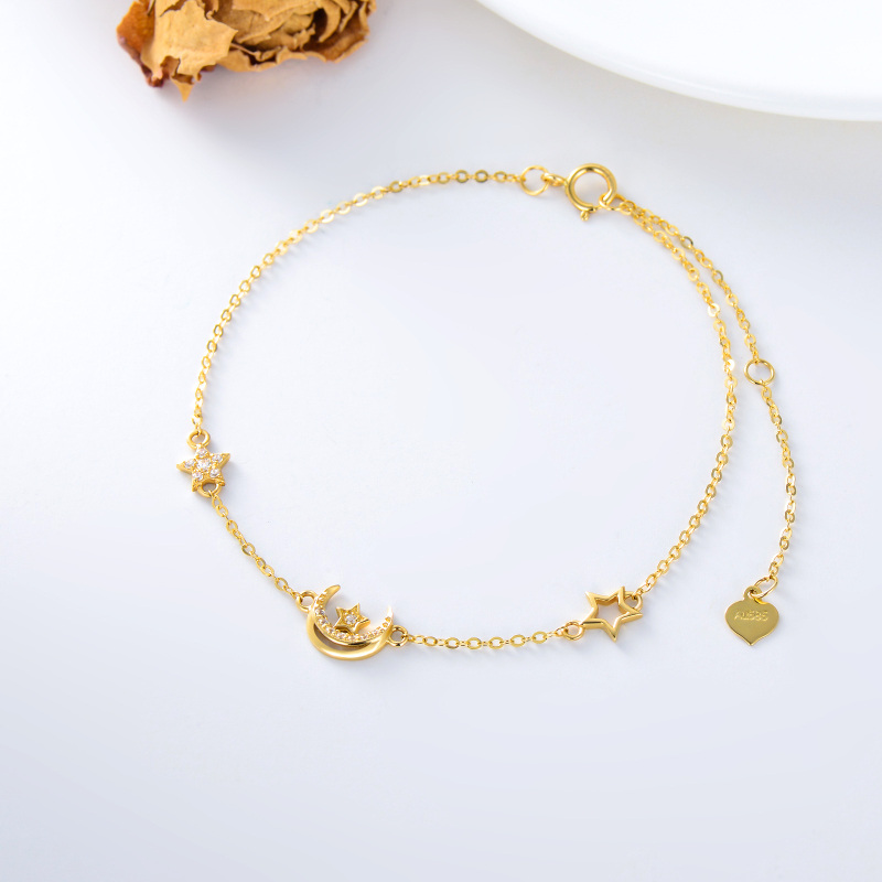 Bracciale con ciondolo a forma di luna e pentagramma in oro 10K con zirconia cubica-3