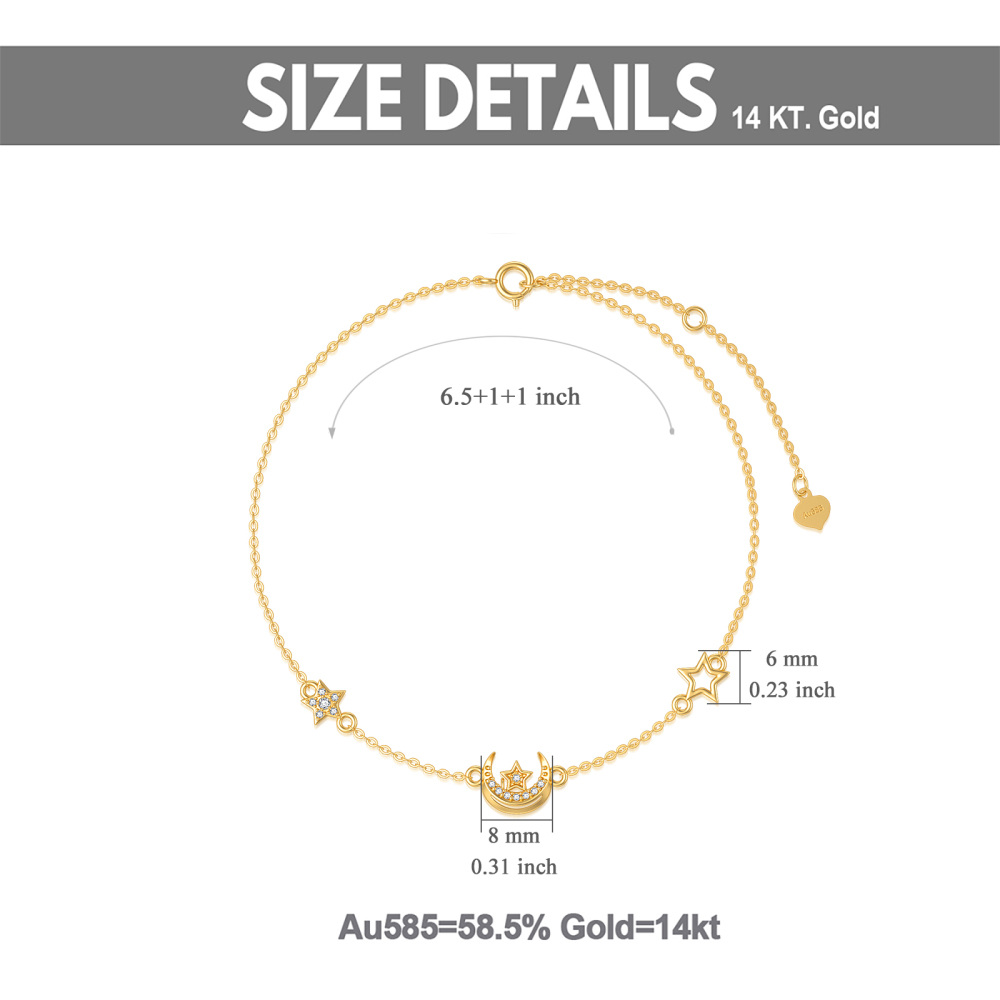 10K Gold Cubic Zirconia Moon & Pentagram Charm Bracelet-5