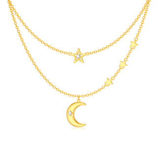 10K Gold Cubic Zirconia Moon & Star Layered Necklace-25