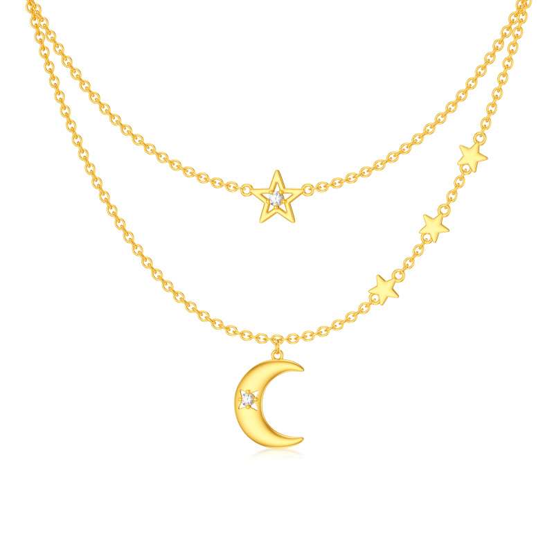 Collier superposé en or 14K à zircon cubique, lune et étoiles