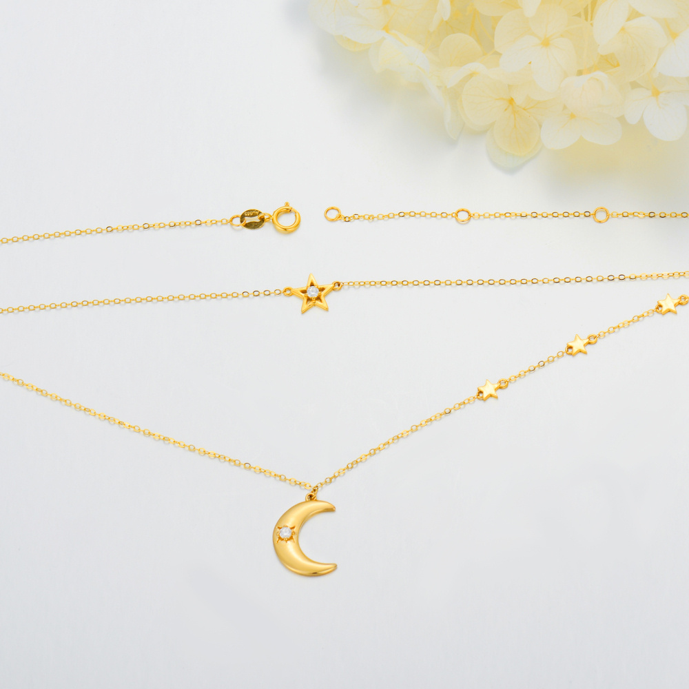 10K Gold Cubic Zirconia Moon & Star Layered Necklace-4