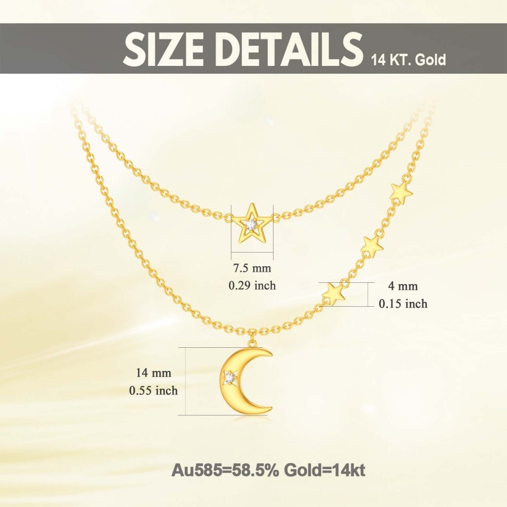 10K Gold Cubic Zirconia Moon & Star Layered Necklace-6