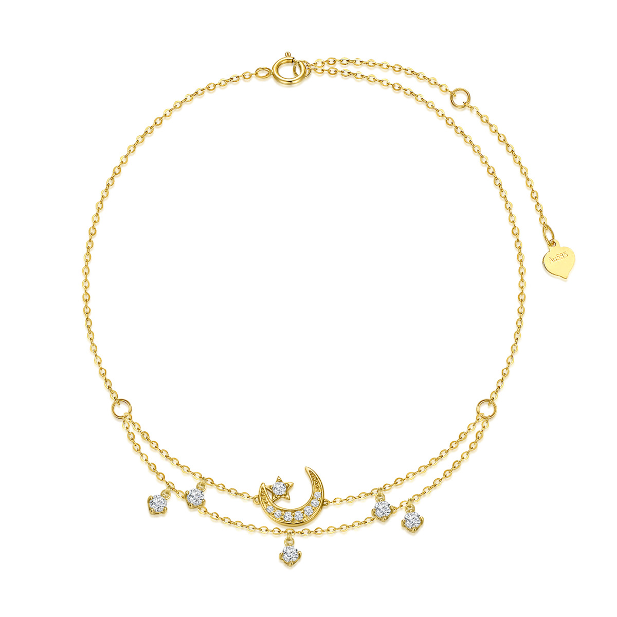 18K Gold Cubic Zirconia Moon & Star Multi-layered Anklet 18K Gold Cubic Zirconia Moon & Star Multi-layered Anklet
