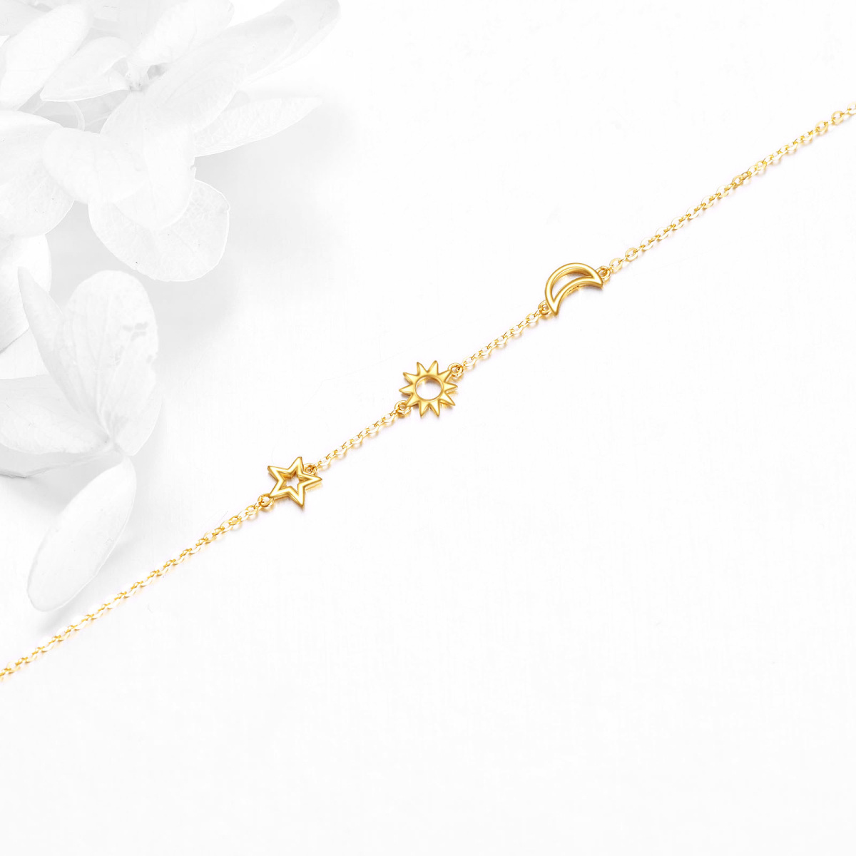 14K Gold Moon & Star Pendant Bracelet-4