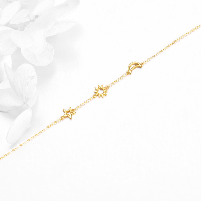 Pulseira com pingente de estrela e lua em ouro 14K-4