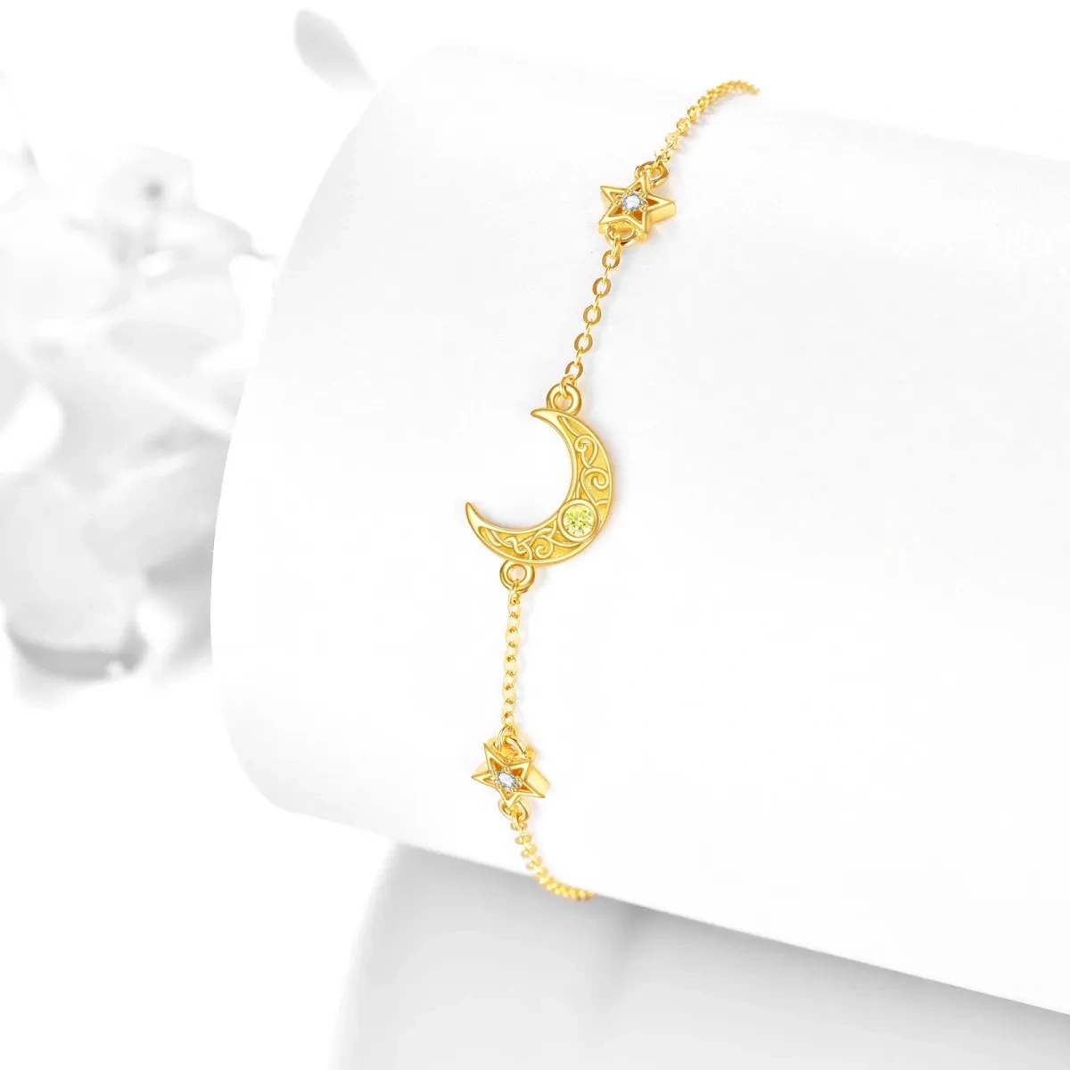 Pulsera Colgante Luna y Estrella Zirconia Cúbica Oro 14K-3