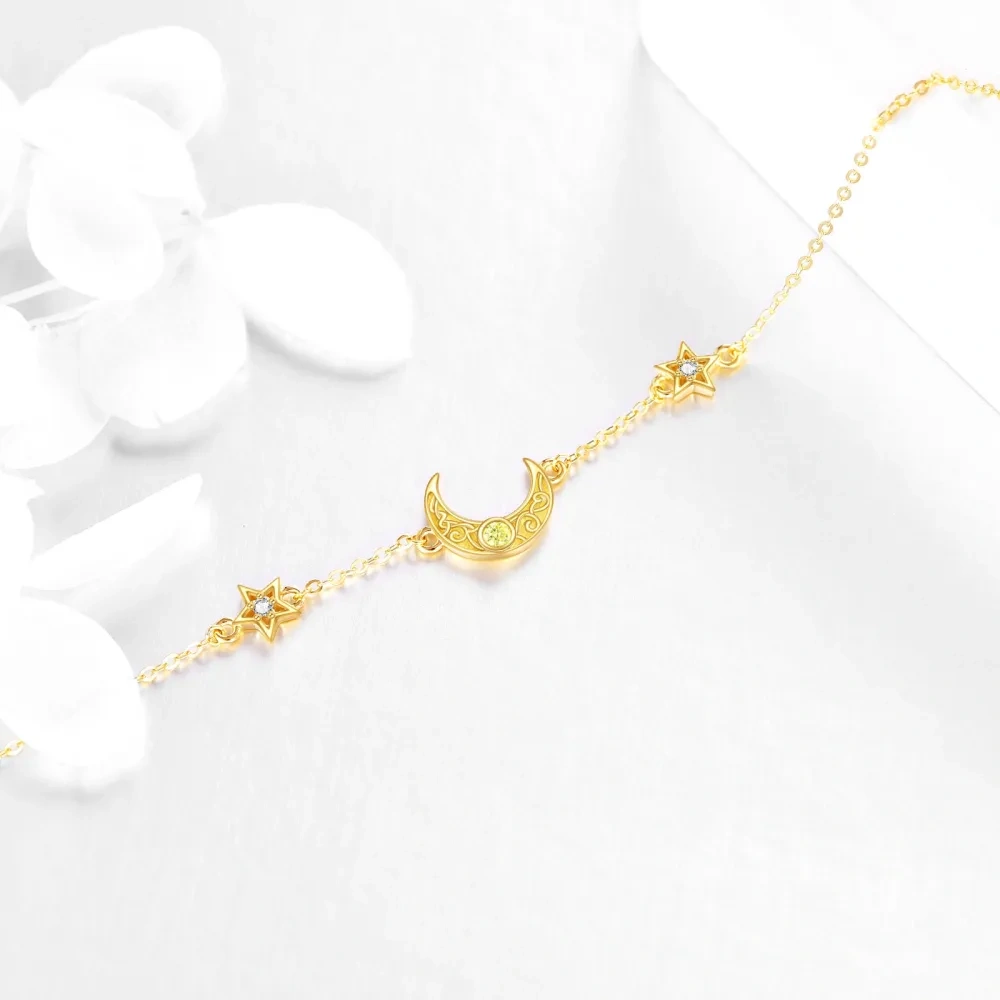 Pulseira com pingente de lua e estrela em zircónio cúbico em ouro de 14 quilates-4