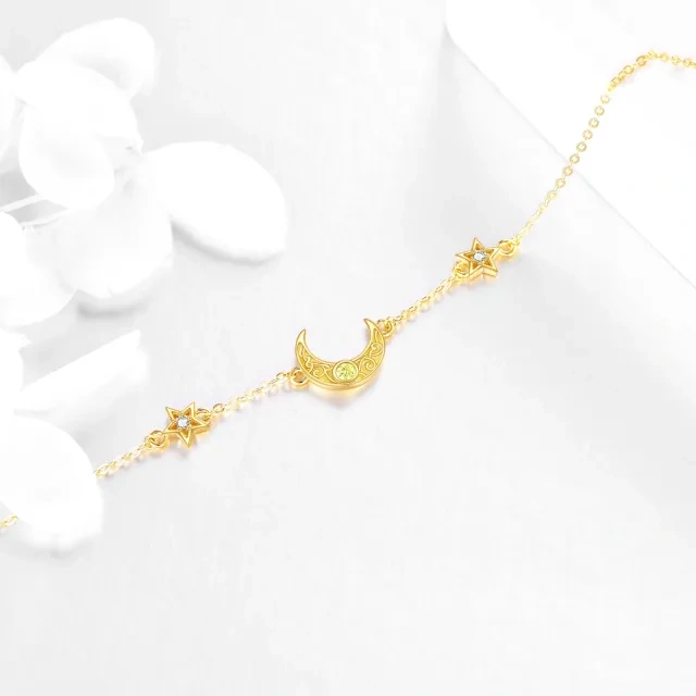 14K Gold Cubic Zirconia Moon & Star Pendant Bracelet-4