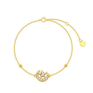 10K Gold Cubic Zirconia Moon & Star Charm Bracelet-55