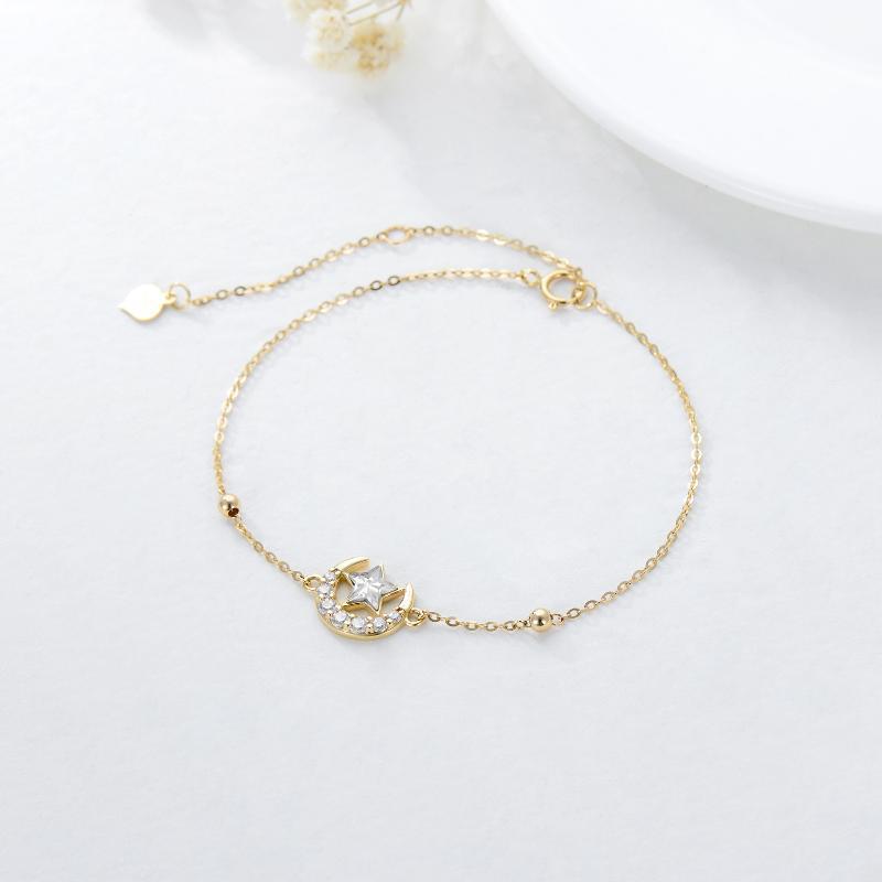 10K Gold Cubic Zirkonia Mond & Stern Anhänger Armband-3