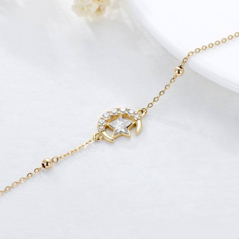 14K Gold Cubic Zirconia Moon & Star Charm Bracelet-4