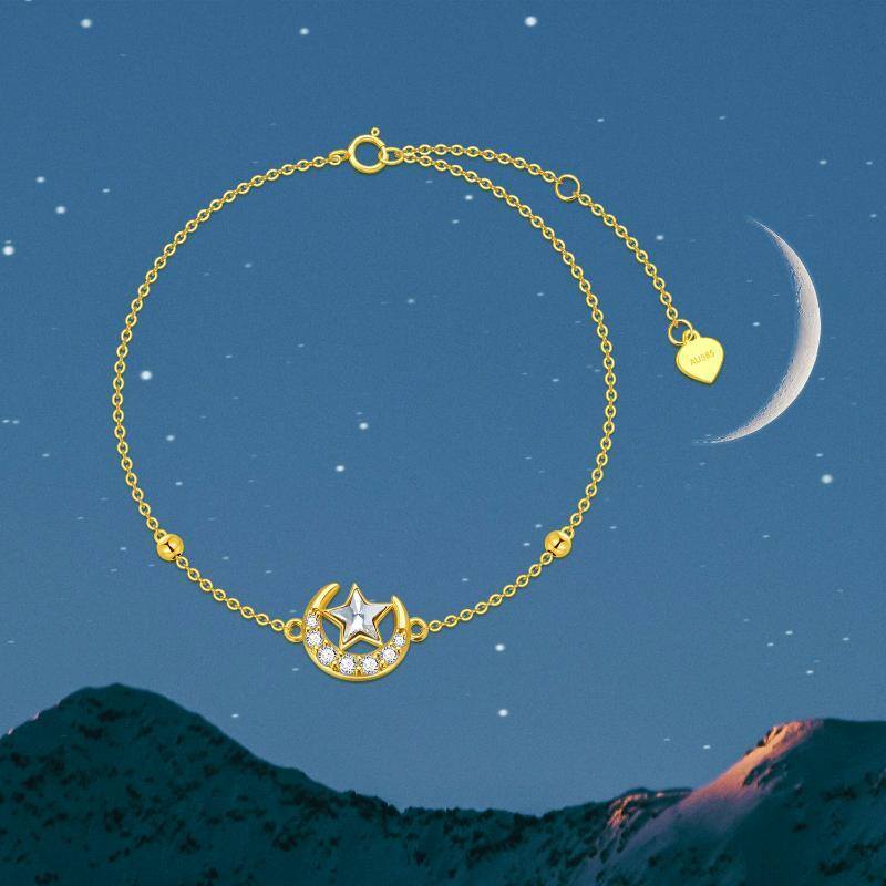 Pulseira com pingente de estrela da lua de zircônia cúbica em ouro 14K-5