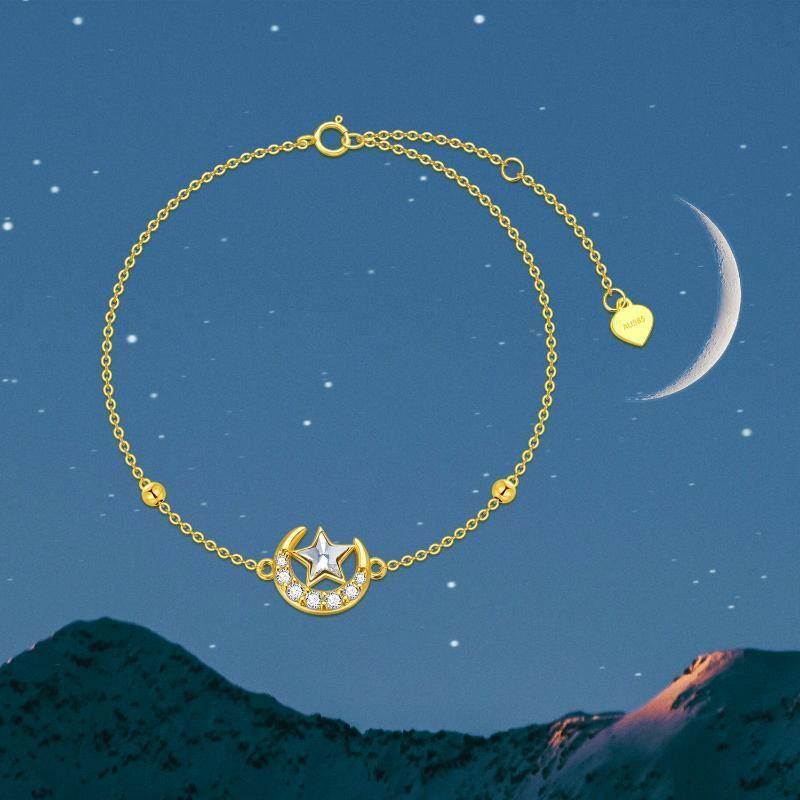 14K Gold Cubic Zirconia Moon & Star Charm Bracelet-5