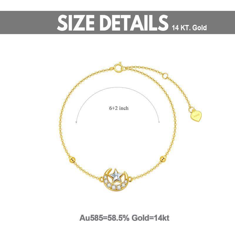 14K Gold Cubic Zirconia Moon & Star Charm Bracelet-6