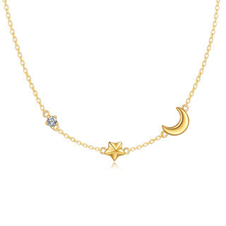 10K Gold Cubic Zirconia Moon & Star Pendant Necklace-29