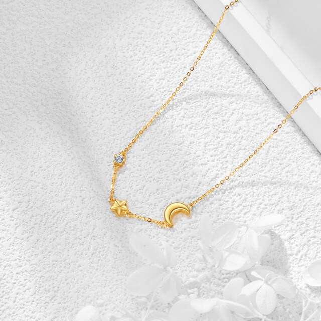 10K Gold Cubic Zirconia Moon & Star Pendant Necklace-3