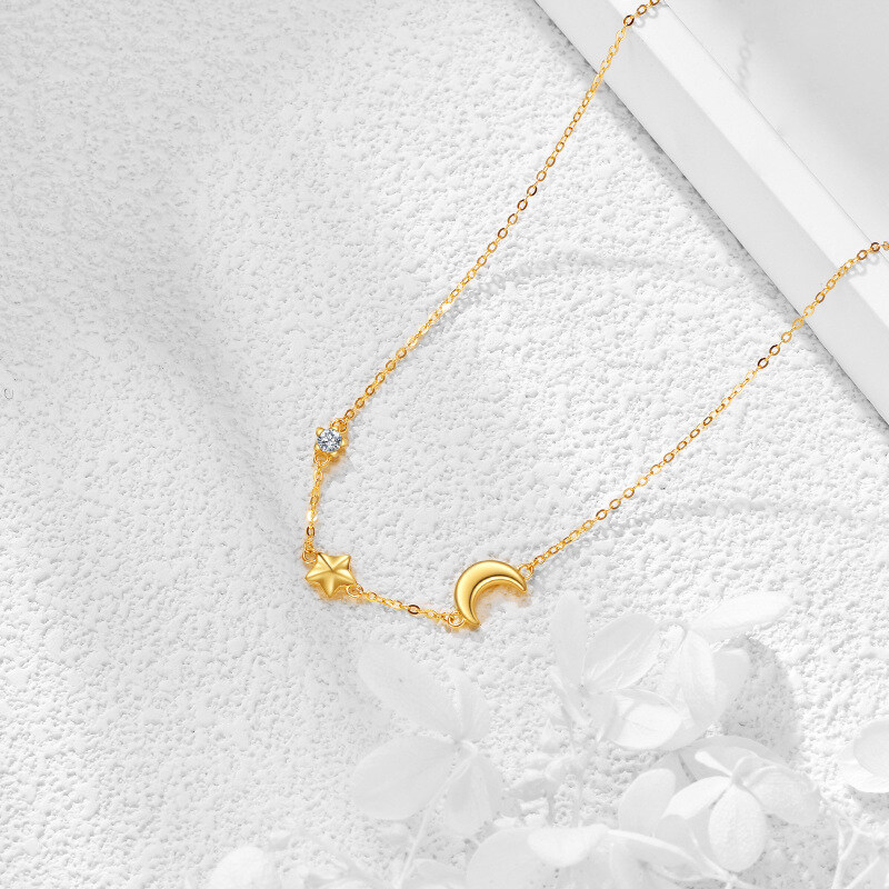 10K White Gold Cubic Zirconia Moon & Star Pendant Necklace-3