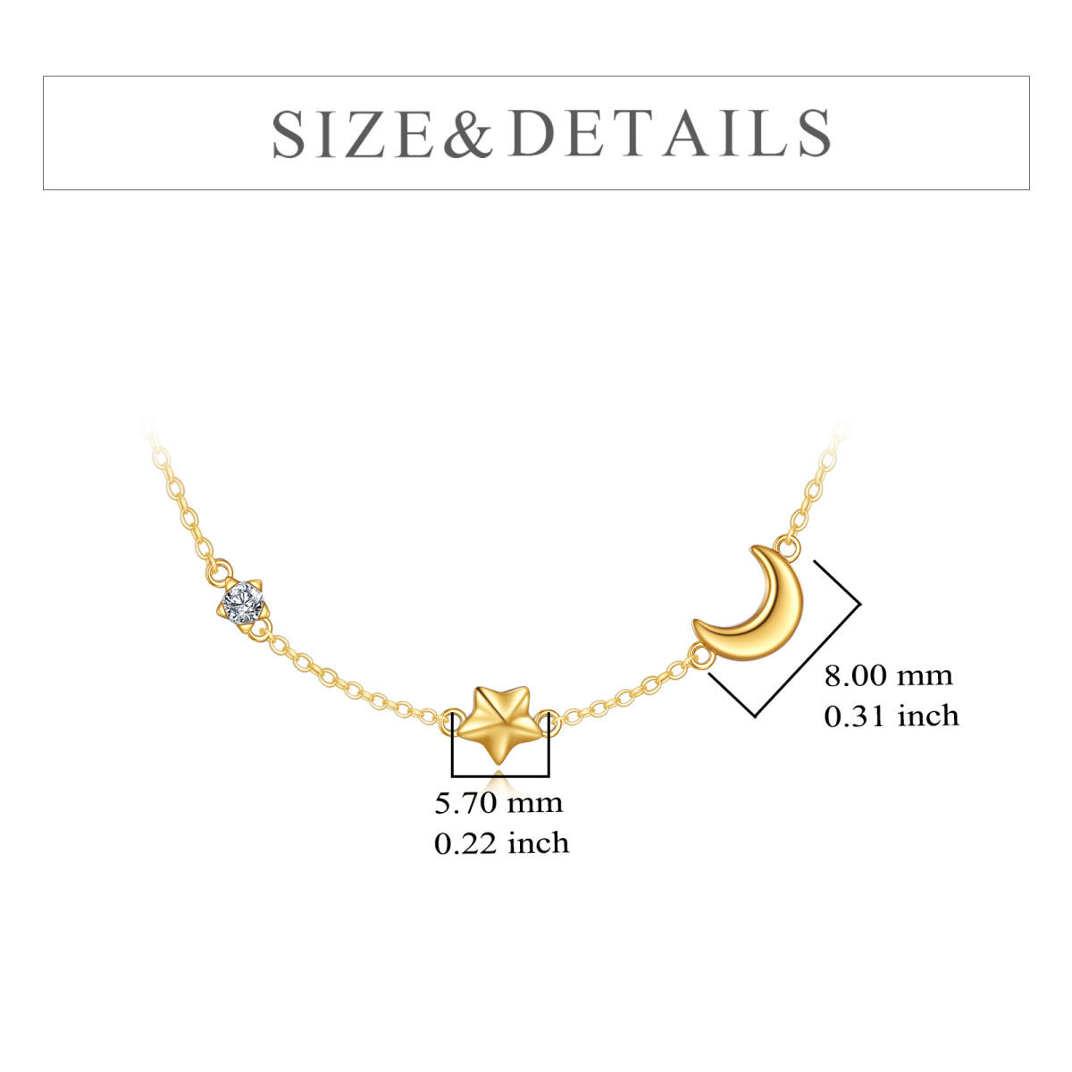 10K Gold Cubic Zirconia Moon & Star Pendant Necklace-5