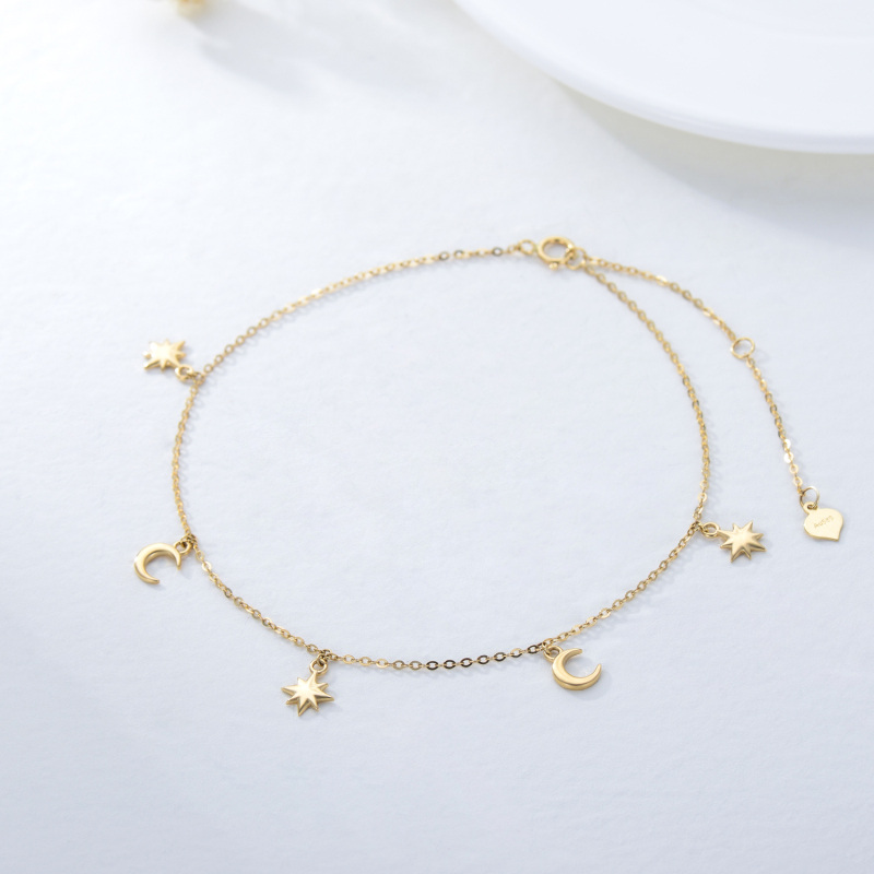 18K Gold Moon & Star Single Layer Charm Anklet-3