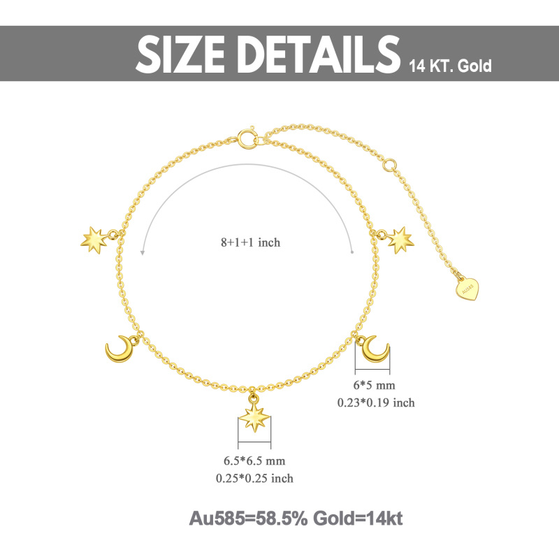 18K Gold Moon & Star Single Layer Charm Anklet-5