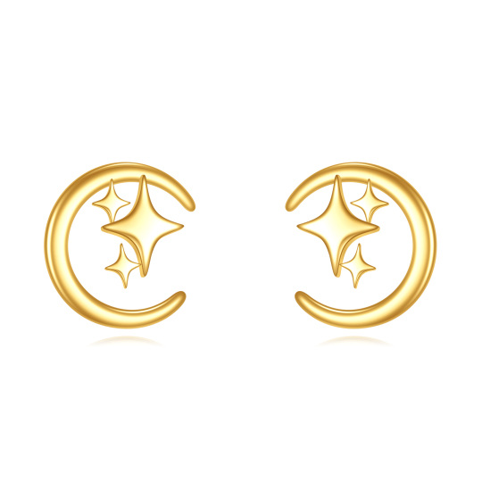 14K Gold Moon & Star Stud Earrings