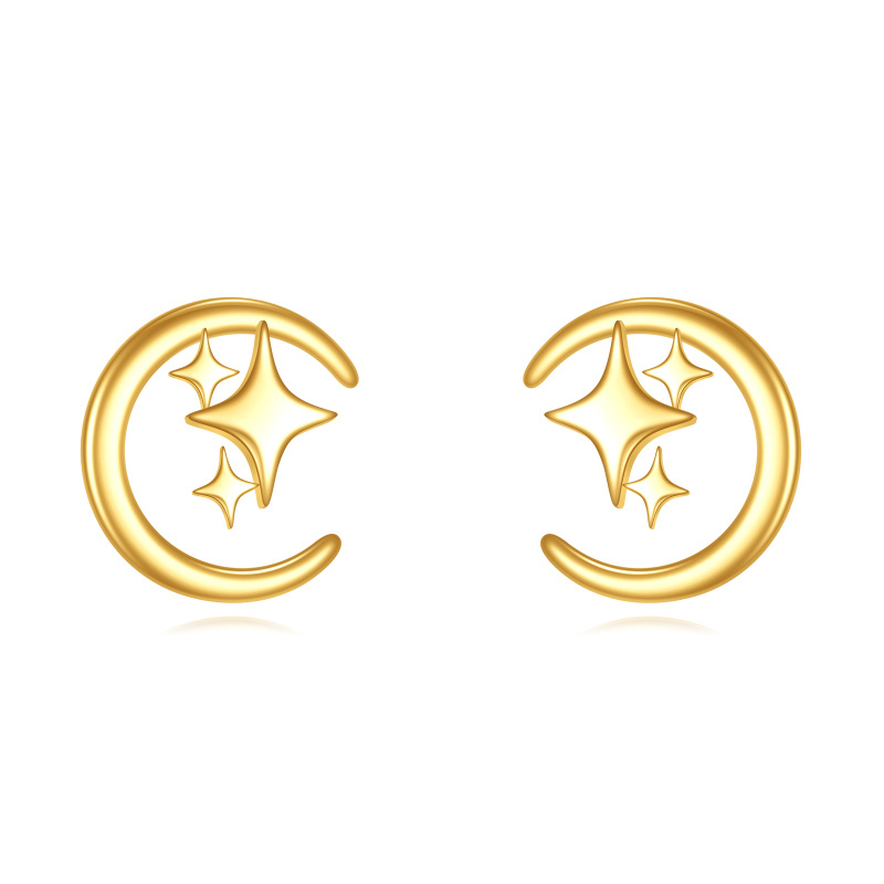 10K Gold Moon & Star Stud Earrings-12
