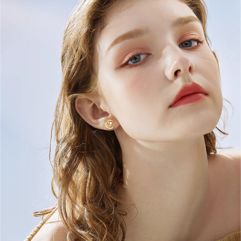 Brincos lua e estrela em ouro branco 10K-2