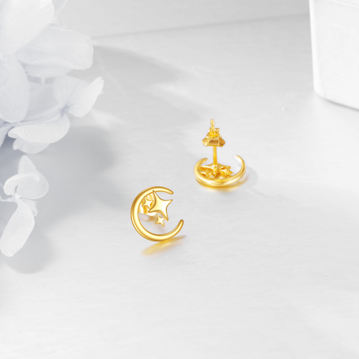 Aretes de luna y estrella en oro de 14 quilates-3