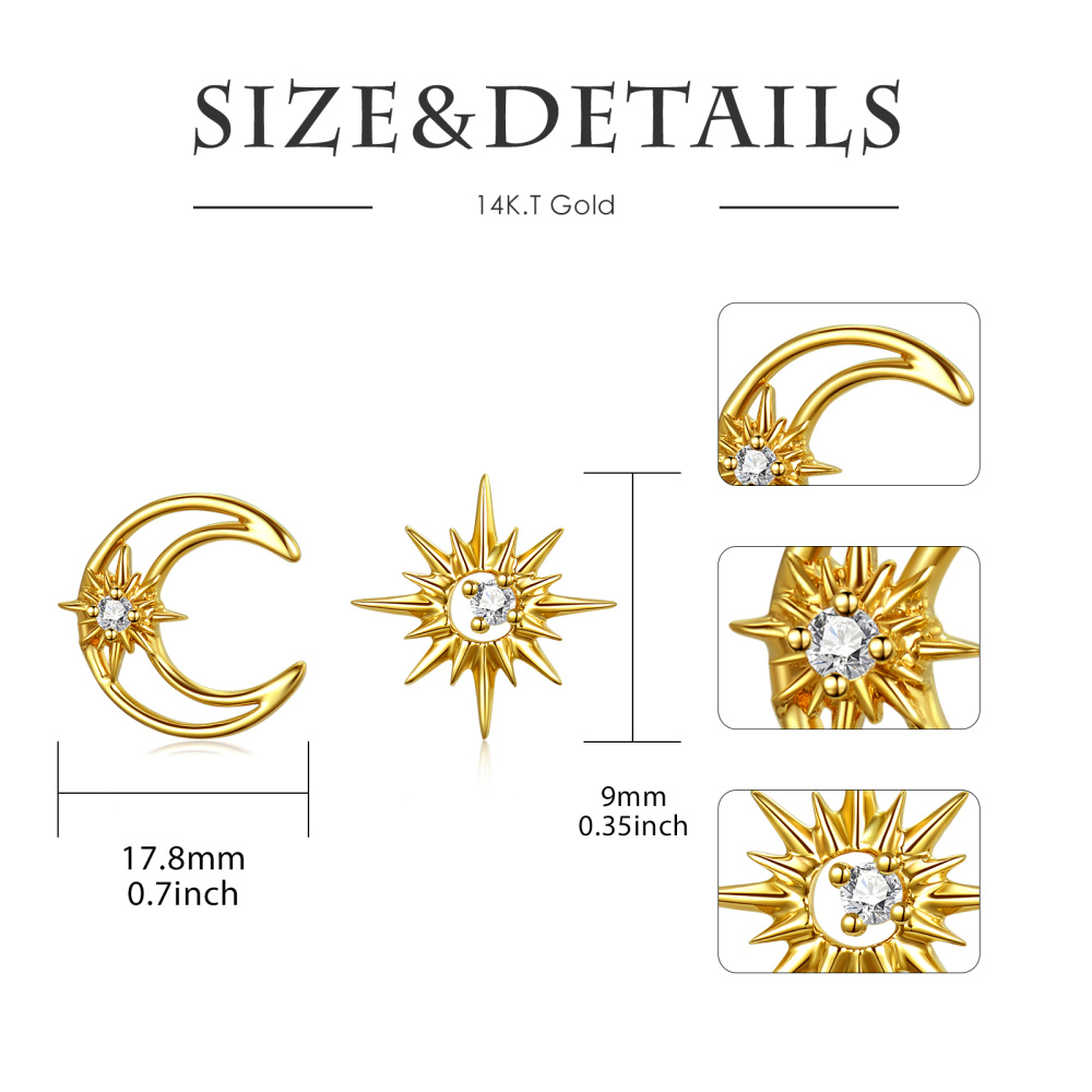 10K Gold Cubic Zirconia Moon & Star Stud Earrings-5