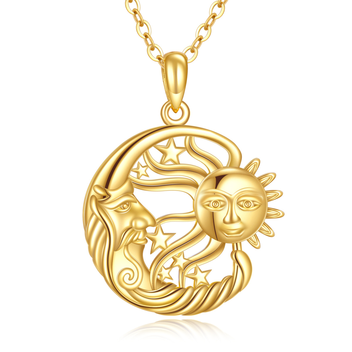 Collana con ciondolo stella luna sole in oro 10K-1