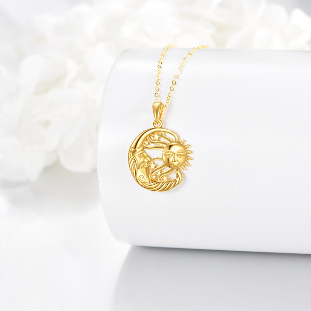 Collar con colgante de luna, estrella y sol en oro de 10 quilates-3