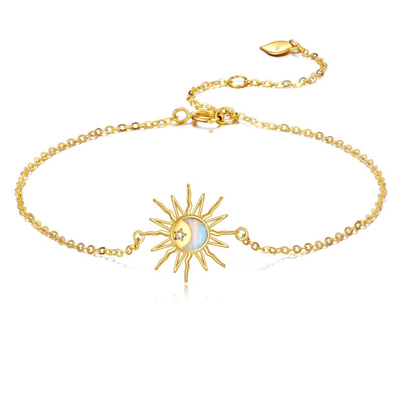 Pulseira de ouro 10K com pingente de lua e sol-18