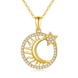 10K Gold Cubic Zirconia Moon & Sun Pendant Necklace-50