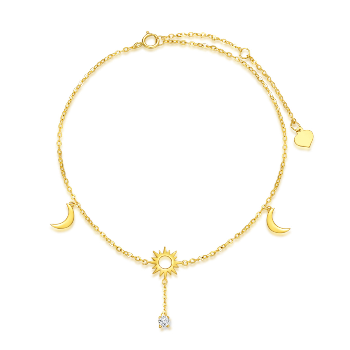 10K Gold Cubic Zirconia Moon & Sun Single Layer Anklet-1