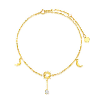 10K Gold Cubic Zirconia Moon & Sun Single Layer Anklet-29