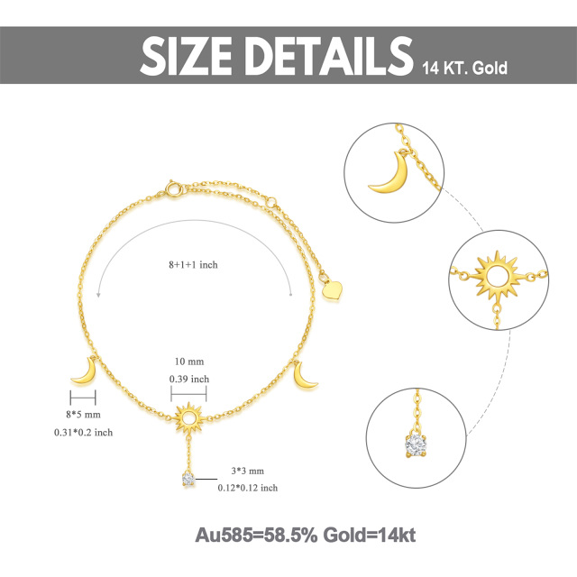 Tobillera de una capa Luna y Sol de oro de 14 quilates con circonita cúbica-5