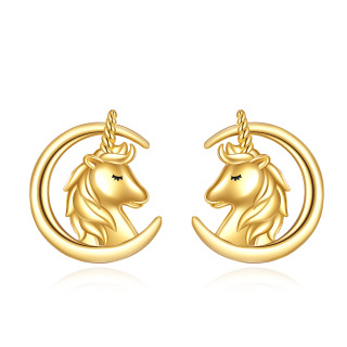 10K Gold Moon & Unicorn Stud Earrings-12