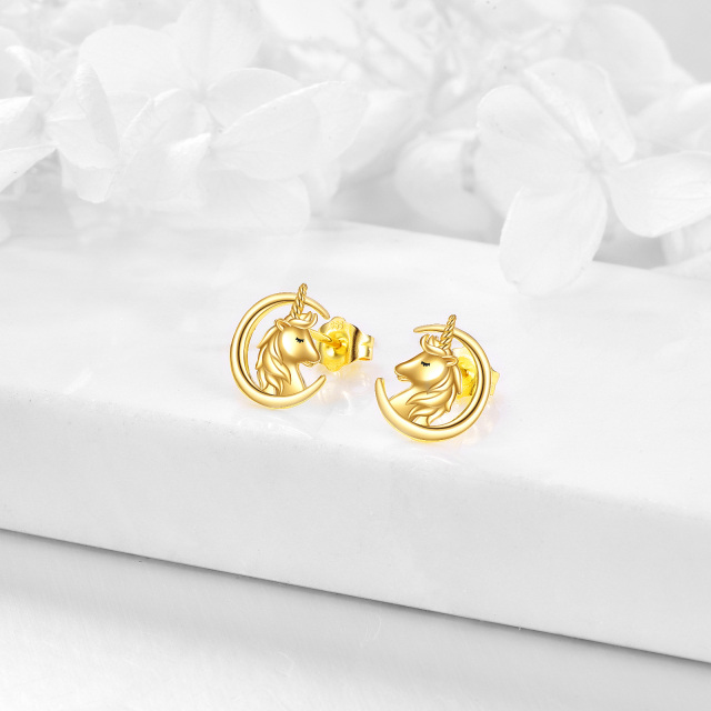 Boucles d'oreilles lune et licorne en or 14K-4