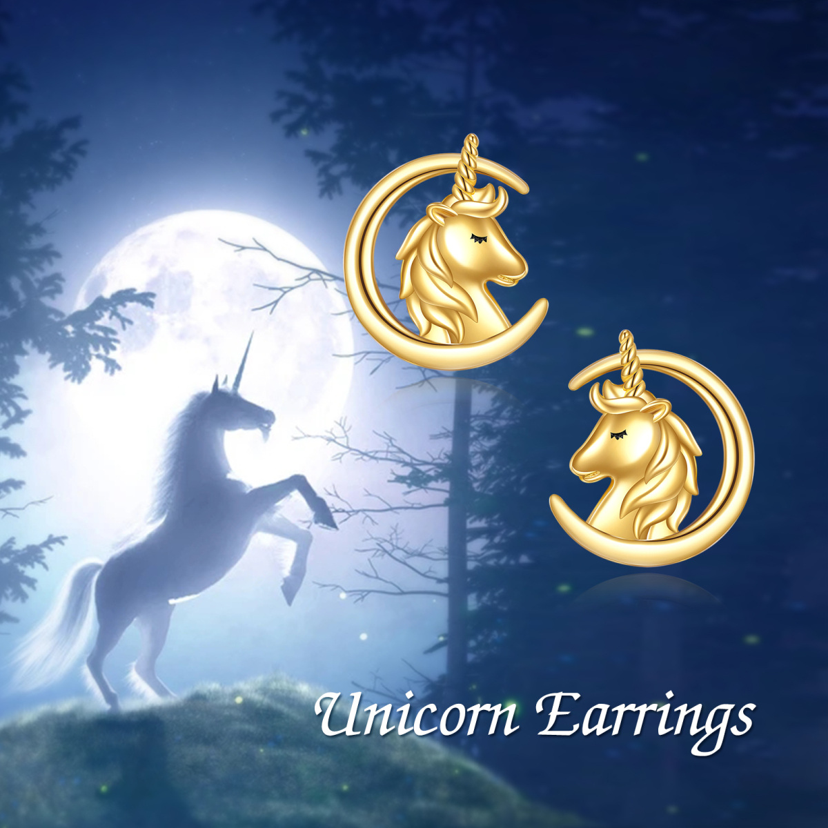 14K Gold Mond & Einhorn Ohrstecker-5