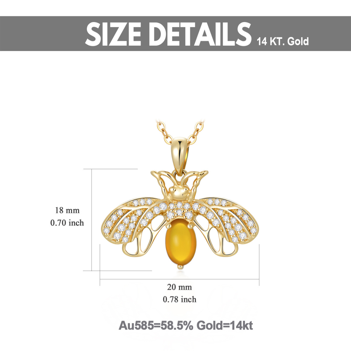 14K Gold Cubic Zirconia & Moonstone Bee Pendant Necklace-5