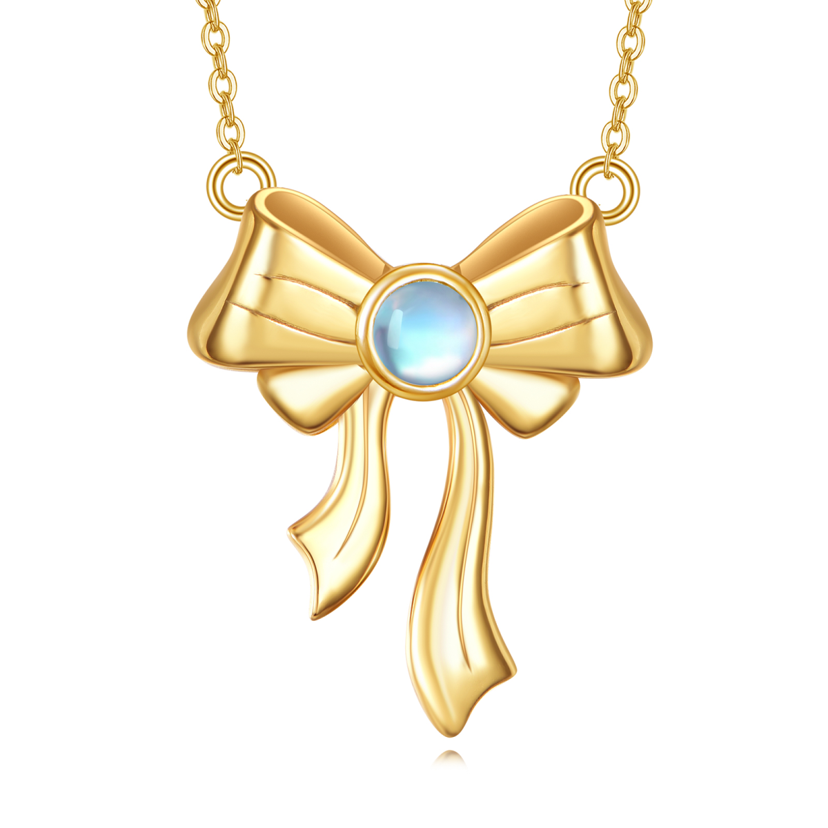14K Gold Moonstone Bow Pendant Necklace-1