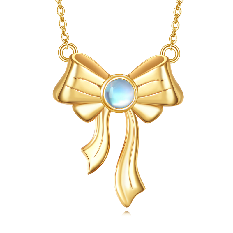 10K Gold Moonstone Bow Pendant Necklace-5