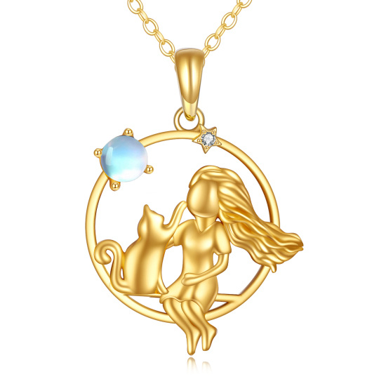 Halskette mit CatGirl-Anhänger aus 14 Karat Gold mit Mondstein